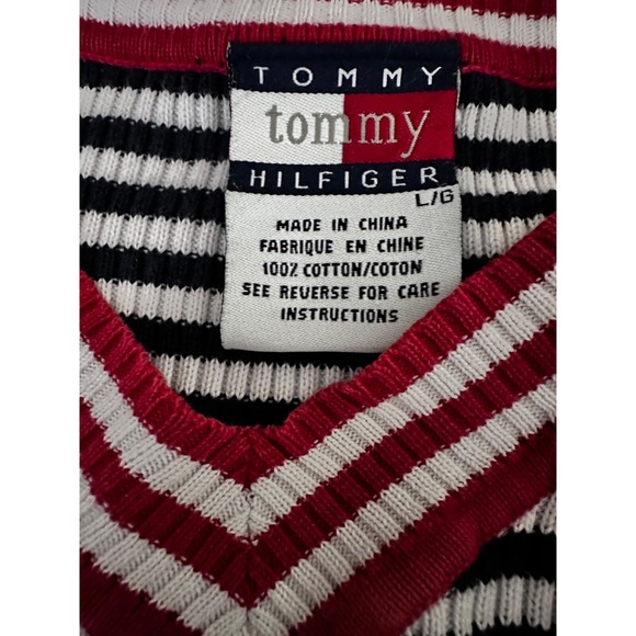 Tommy Hilfiger Womans Pullover Knit Top Size L Blue & White Stripe Short Sleeve - Picture 5 of 5